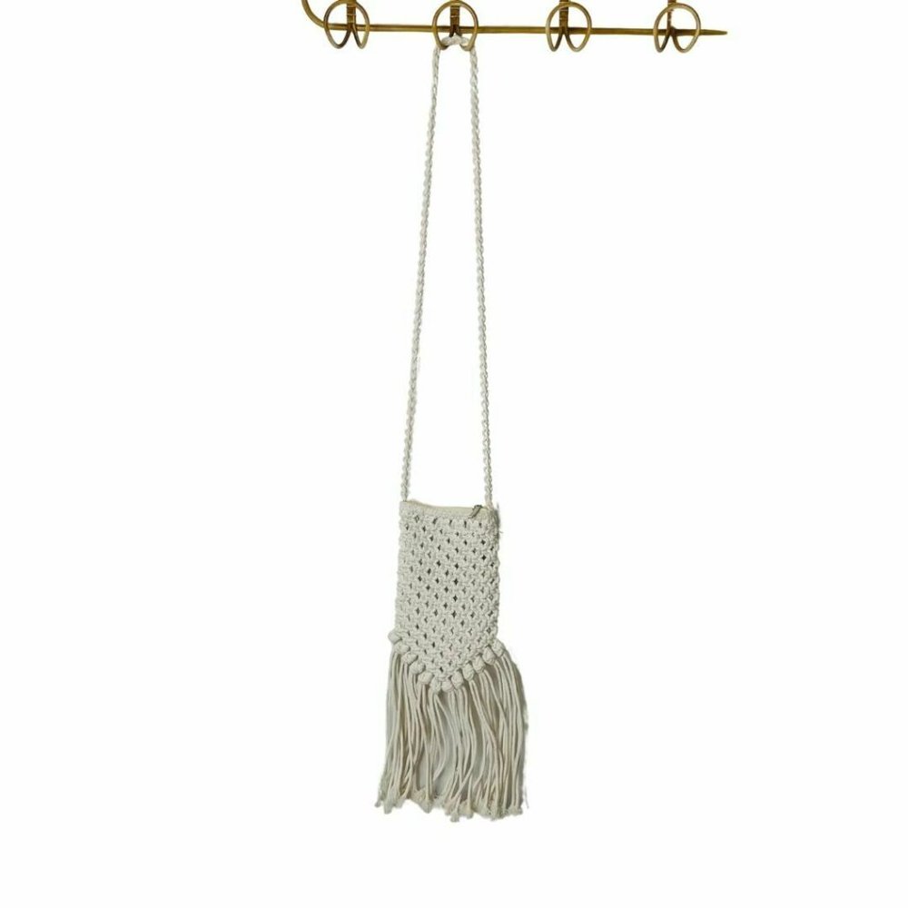 Mooloola Cream Macramé Phone Side Pouch Bag Tassel - Picture 2 of 7